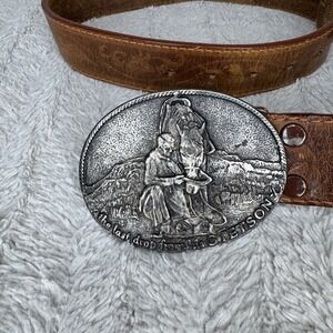 Stetson Last Drop From His Stetson Award Brass Buckle Brown Leather Tooled Belt